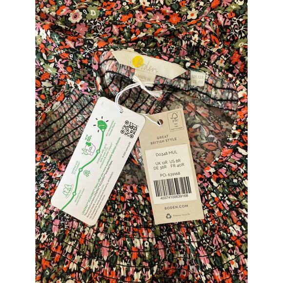 BODEN Smocked Ruffle Yoke Tiered Dress 3/4 Sleeve Ditsy Floral Cottagecore - Picture 11 of 11